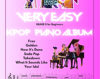 KPOP Very Easy Piano Album – Grade 0 Right Hand Edition | Color Notes + Note Names | Educational Beginner Piano Instant Download PDF
