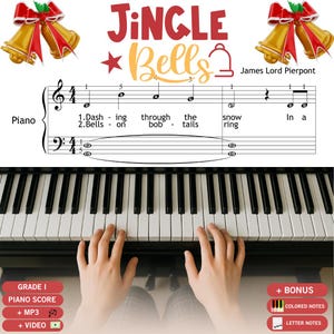 Jingle Bells - Grade 1 Simplified Piano Sheet Music - Digital Download with Lyrics, Violin Part
