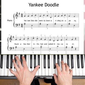 Yankee Doodle Piano, Beginner Sheet PDF | Color Notes | MP3 Video | Grade 1-2, Kids Lesson