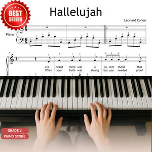 Hallelujah by L. Cohen - Grade 5 Intermediate Piano Sheet Music PDF with Fingering | Happy Christmas + Flute, Violin, Clarinet, Choir