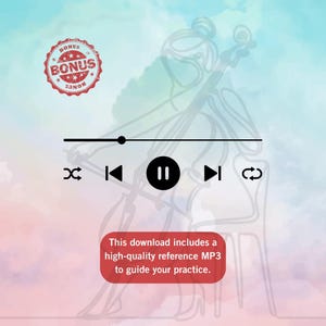 Pachelbel’s Canon by Johann Pachelbel downloadable cello sheet music PDF presented as a clean solo violoncello part featuring detailed fingerings and bow directions, accompanied by JPEG pages for tablets and MP3 audio for guided interpretation.