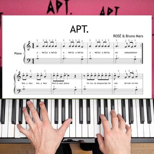 APT - Rosé & Bruno Mars - Piano Sheet Music - Grade 2 Easy PDF with Finger Numbers, Color Notes, Note Names - Professional Arrangement