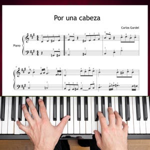 Por una cabeza -Tango Simplified Piano Sheet Music PDF, Grade 4-5 Arrangement with Finger Numbers, Note Names, Colored Notes