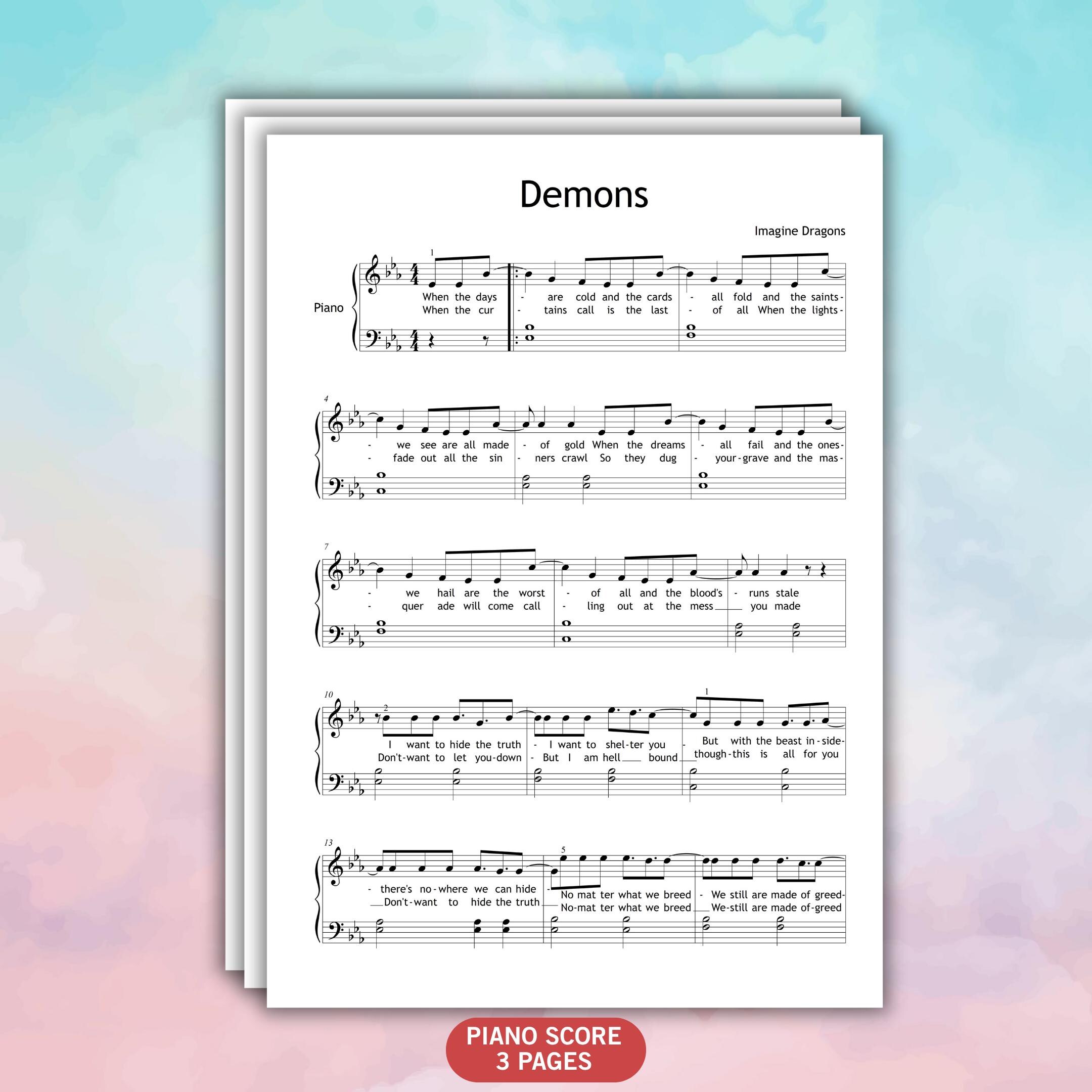 Notes On Demons Demons – Easy Piano Sheet Music PDF | Grade 3 With Color Notes, Note ...