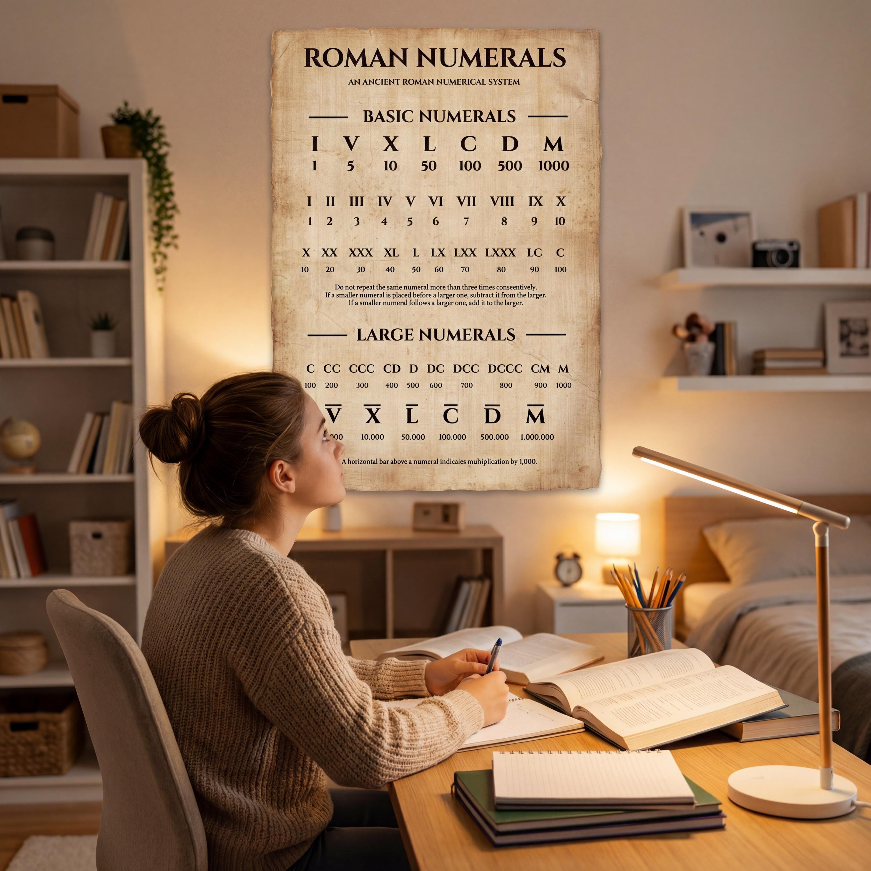 Printable Roman Numbers Chart | Vintage Math Poster for Wall | Antique ...
