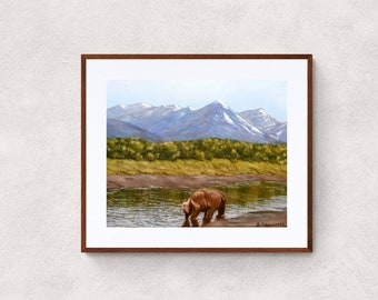 Bear at the Mountain Lake original art print