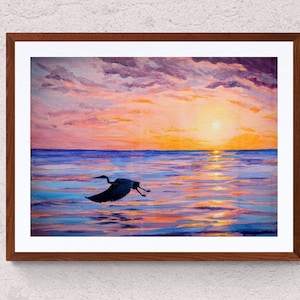 Great Blue Heron Sunset original art print