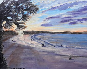 Purple Beach Sunset original art print
