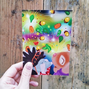 Postcard Beast Forest - Popping Golden Acorns