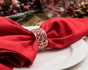 Rose Gold Napkin Rings Napkin Holder, Set of 6, Round Elegant