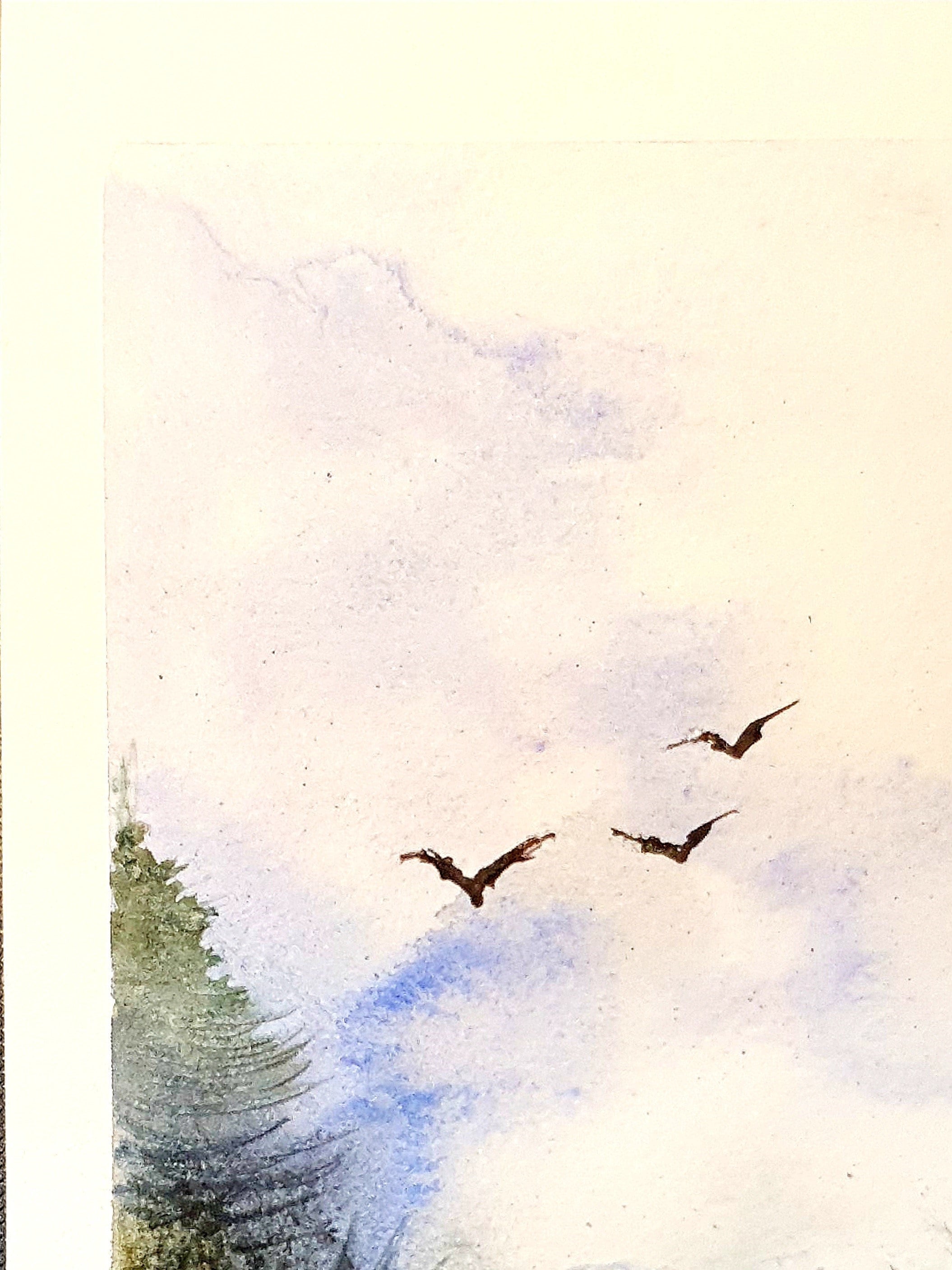 Origineel schilderij. Klein origineel aquarellandschap, vogels die hoog  vliegen, muurkunstschilderij, originele aquarel, blauw en groen - Etsy  België, image size:2110x2813