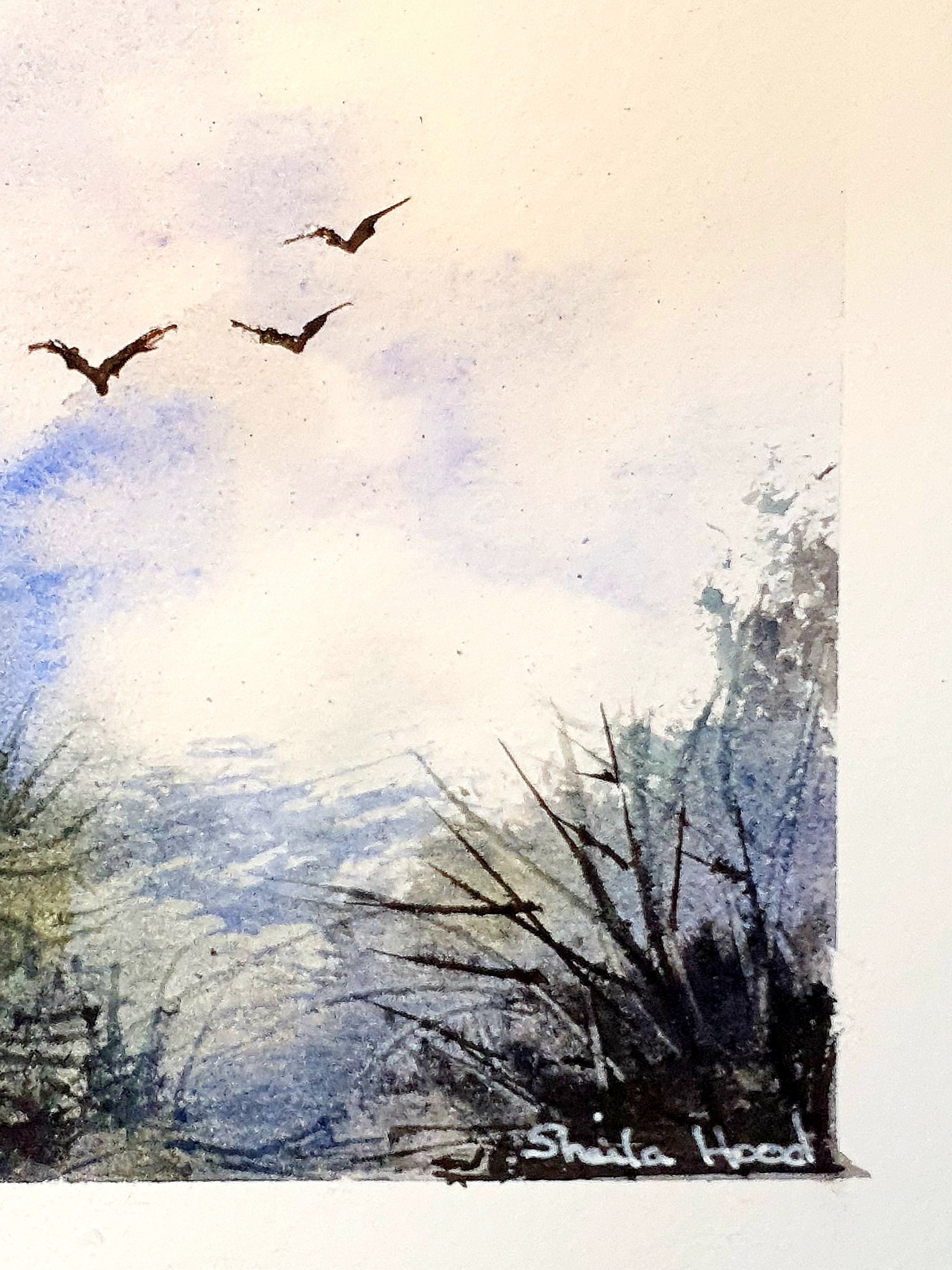 Origineel schilderij. Klein origineel aquarellandschap, vogels die hoog  vliegen, muurkunstschilderij, originele aquarel, blauw en groen - Etsy  België, image size:2202x2936