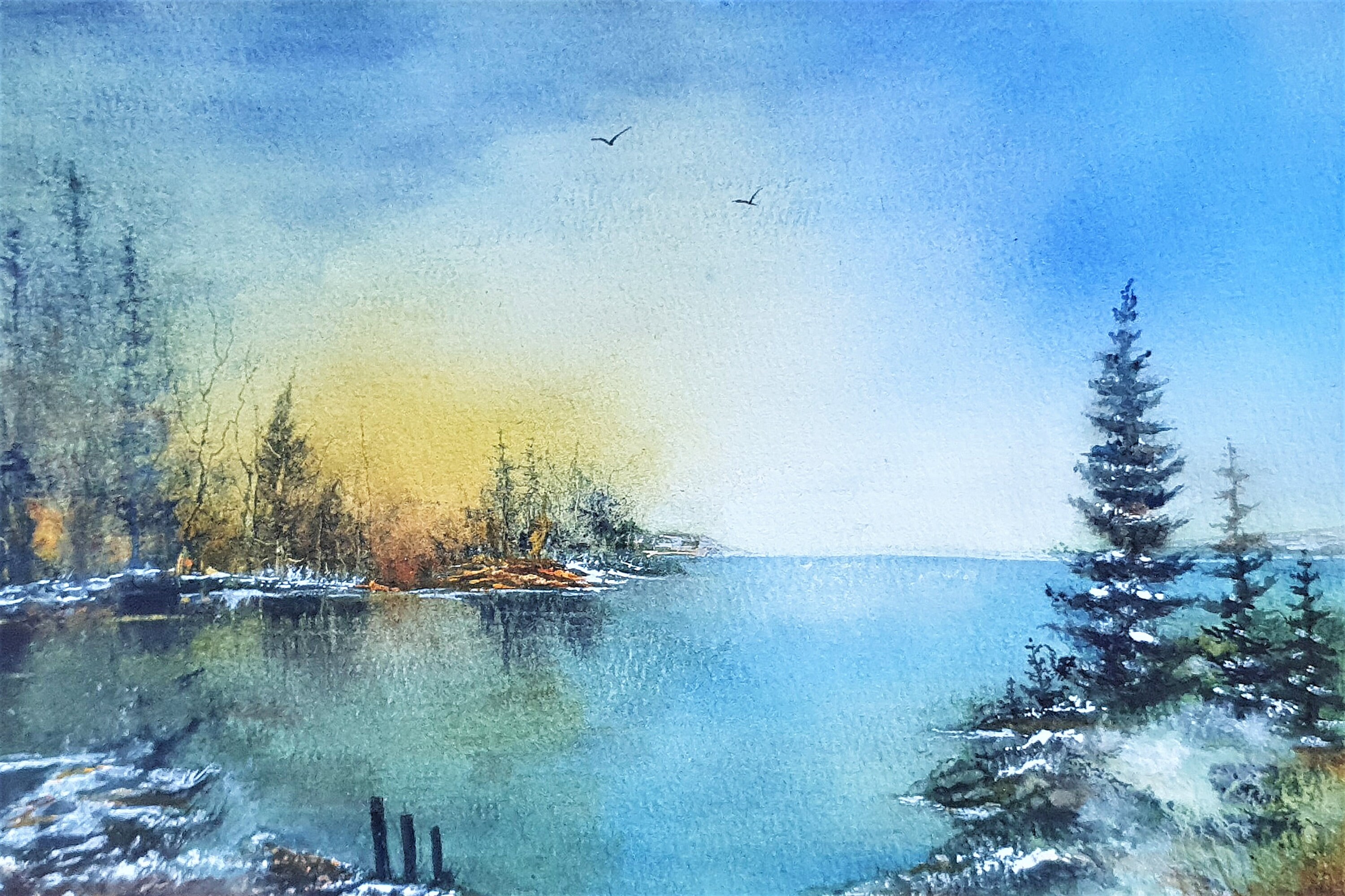 雪景色　lithograph Winter Serenity Original Art | Mark Grasso Fine Art