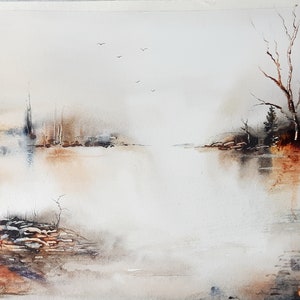 Abandoned Valley Watercolor Painting.  Original Watercolour Landscape, Devon, UK  Unique Painting, One of a Kind Wall Art of a Lake Scene.