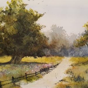 Original Watercolor Landscape Painting, Trees of Green. Green and Blue Collectible Wall Art, Home Decor. Ideal Gift, signed by artist.