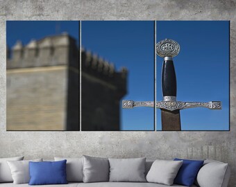 Excalibur Poster, Sword in The Stone, Sword Canvas, Merlin Wall Decor, Legend of England Print, King Arthur Wall Art, Legend Sword Canvas