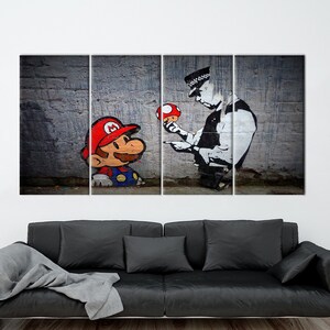 Super Mario Canvas, Super Mario Banksy, Banksy Canvas, Canvas Art, Banksy Wall Art, Graffiti Canvas, Street Art, Gaming Room Decor, Canvas,