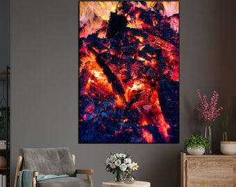 Burning Bonfire Poster, Campfire Coals Canvas, Glowing Fire Wall Decor, Ember Fire Wall Art, Spark Canvas , Bonfire Print Canvas, Wall Art