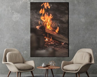 Camp Fire Poster, Bonfire Wall Decor, Campfire Canvas, Romantic Wall Art, Wood Fire Canvas, Campfire Wall Art, Bonfire Canvas, Fire Of Art