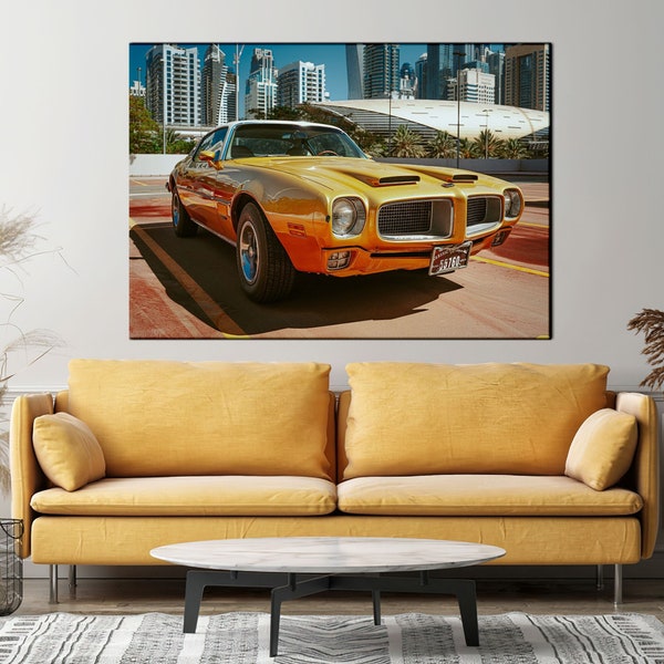Antique Car Canvas, Yellow Pontiac Poster, American Pontiac Car Canvas, Classic Car Wall Decor, Pontiac Car Wall Decor, Vintage Car Canvas