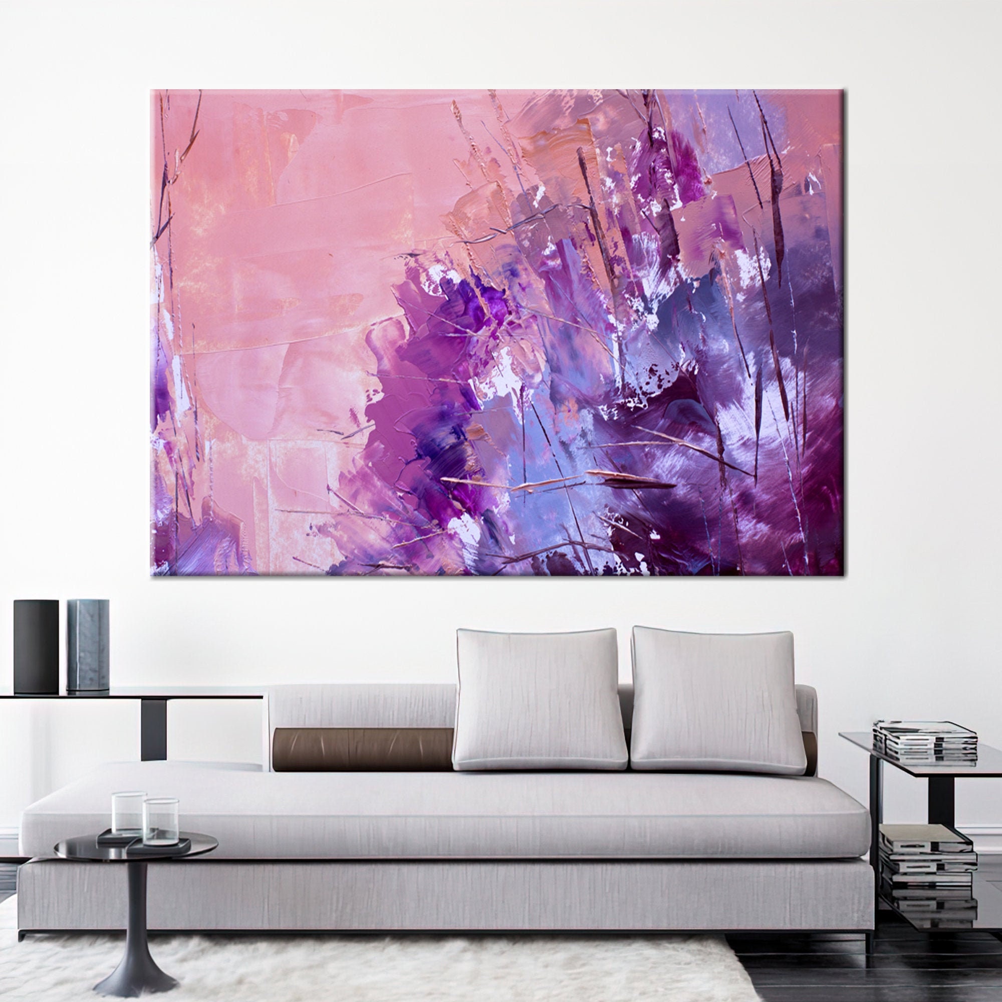 Oil Paint Canvas Abstract Purple Canvas Brush Stroke Art Etsy