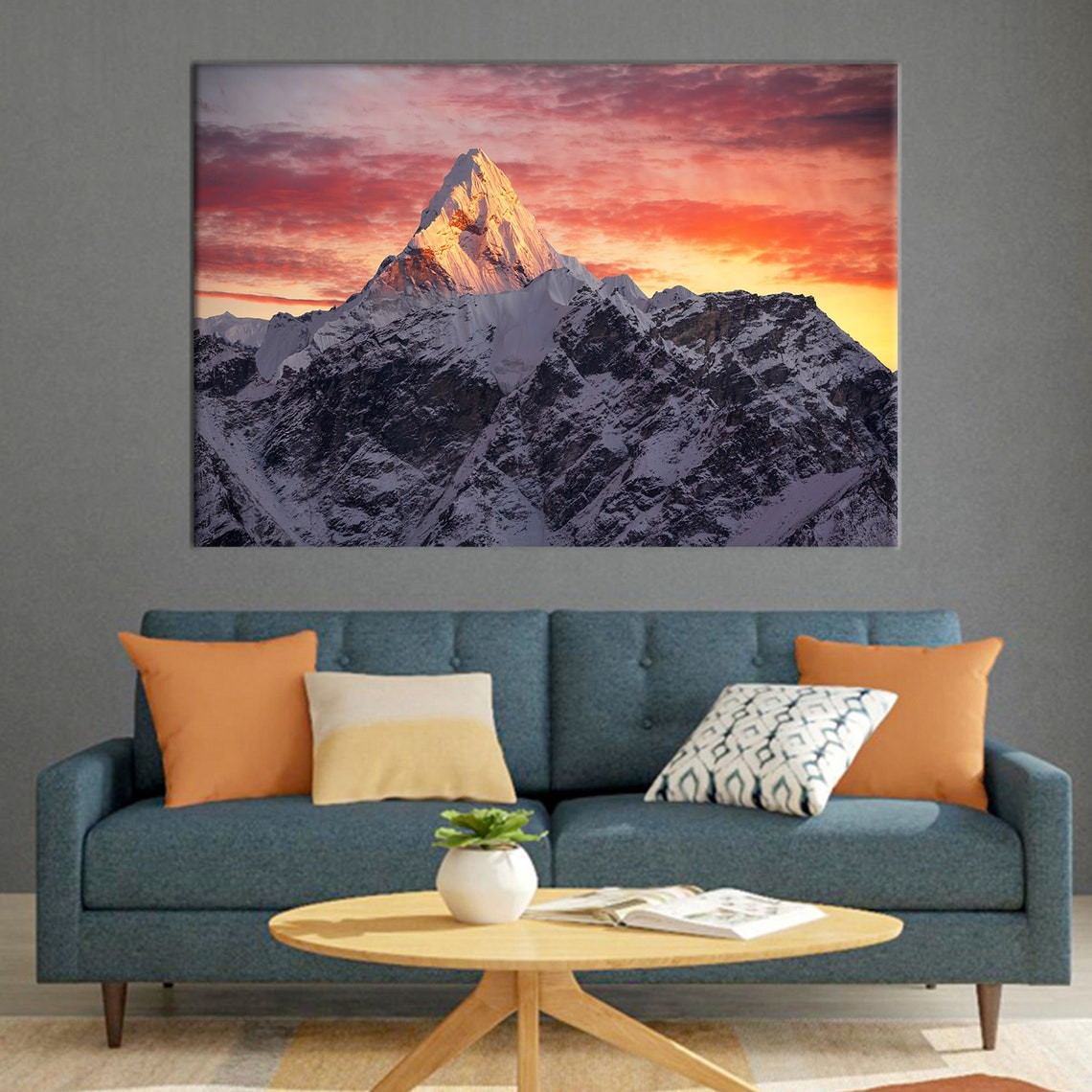 Everest Canvas Art Nepal Sunset Canvas Himalayas Wall Art Etsy