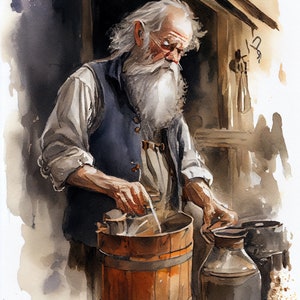 Whispers of the Still: The Bootlegger&#39;s Craft - AI Generative Watercolor - High Quality 300 DPI Digital Download JPG File