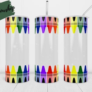 20oz Skinny Tumbler Crayon Template Sublimation, Lehrer Tumbler Personalize Name PNG, Designs für gerade, tapered Tumbler PNG Datei
