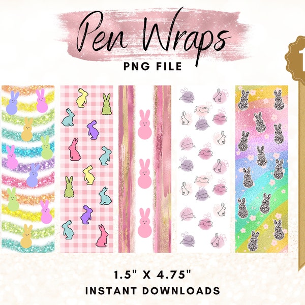 Easter Day Pen Wraps, Rainbow Easter Bunny Pen Design, Rabbit Printable Waterslide, 5 Pack Bundle File Set, Instant Digital Download Files