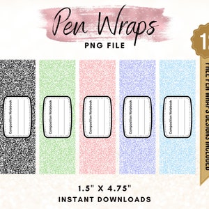 School Theme Pen Wraps, Composition NotebookPen Wrap Design, Pencil School Pen Design, Printable Waterslide Pen Wrap Design, 5 Pack Bundle