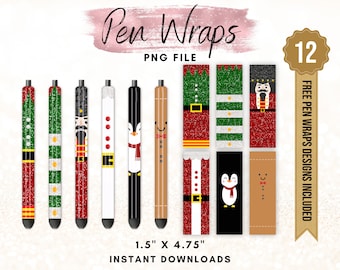 Julpennslindor, Nötknäppare, Alv, Jultomte, Pingvin, Pepparkakor Glitterpennslindningsdesign, Utskrivbar Vattenrutschkana-pennslindningsdesign