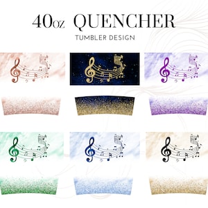 40oz Quencher Music Note Glitter Marble Tumbler Wrap Sublimation ...
