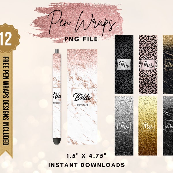 Valentine's day Pen Wraps, Bride Groom Pen Wrap Design, Mr. and Mrs. Glitter Pen Design, Wedding Printable Waterslide Pen Wrap Design Bundle