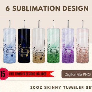 20oz Music note Tumbler Glitter music design Sublimation Straight/Tapered music note tumbler Wrap Design  Digital Download PNG Set