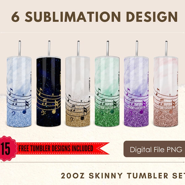 20oz Music note Tumbler Glitter music design Sublimation Straight/Tapered music note tumbler Wrap Design  Digital Download PNG Set