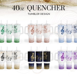 40oz Quencher Music Note Glitter Marble Tumbler Wrap Sublimation Digital Download PNG Set