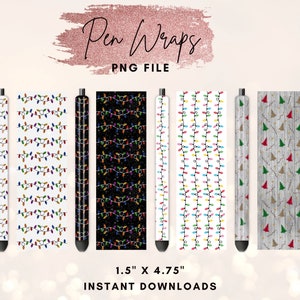 Puede incluir: Conjunto de 6 envoltorios de bolígrafo imprimibles con motivos de luces navideñas y veta de madera. Los envoltorios miden 3,8 cm por 12,1 cm y están disponibles para descarga instantánea.