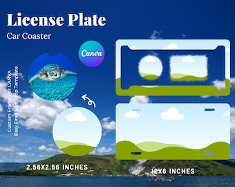License Plate and Car Coaster Canva Frame Mockup Template Editable Easy Drag and Drop Printable