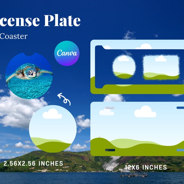 License Plate and Car Coaster Canva Frame Mockup Template Editable Easy Drag and Drop Printable