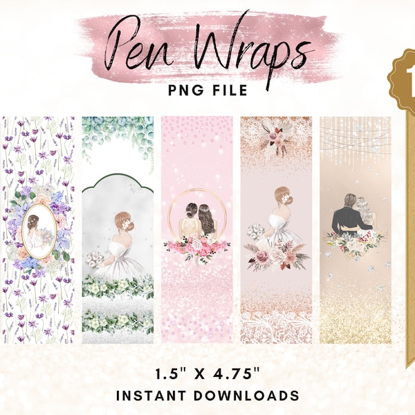 Valentine's day Pen Wraps, Bride Groom Pen Wrap Design, Glitter Pen Design, Wedding Printable Waterslide Pen Wrap Design, 5 Pack Bundle File