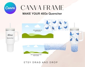 40 Unzen Quencher Tumbler Canva Rahmen Vorlage Machen Sie Ihre Eigenen Einfachen Ziehen und Ablegen für Sublimation