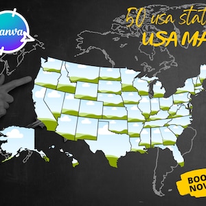 50 States of America USA MAP Canva Frame Template, Easy Drag and Drop Customize Your Own