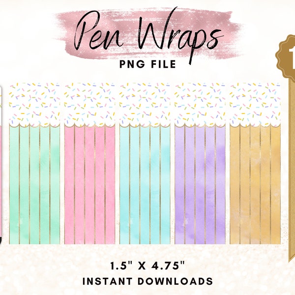 Cupcake Pen Wraps, Ice Cream Pen Wrap Design, Pastel Pen Design, Printable Waterslide Pen Wrap Design, 5 Pack Bundle File Set