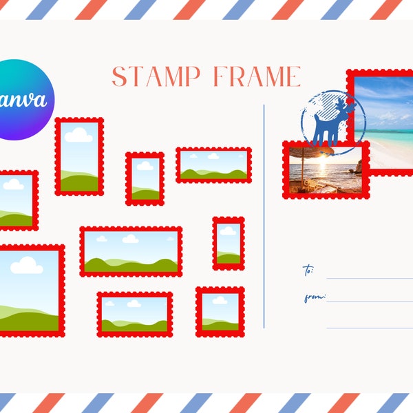 Postage Stamp Canva Frame Template Editable, Postmark, Postal, Blank Stamp Border Easy Drag and Drop