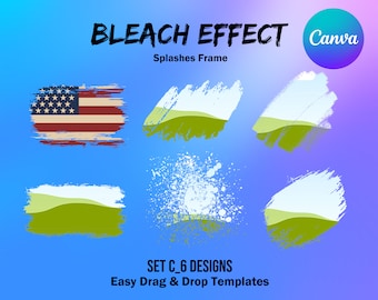 Canva Frame Template Splash Bleach Effect Brush Fill Your Own Splashes, Add Own Background, Photo Editable, Easy Drag and Drop Download SetC