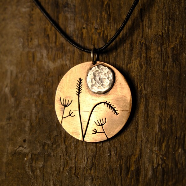 Colgante de moneda de cobre Harvest Silver Moon - Hecho a mano