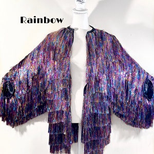 Eras Tour Outfit, Taylor Swift Outfit, Taylor Swift Concert, Tinsel Jacket,  Fringe Jacket, Rave Outfit, Concert Outfit, Rainbow Jacket -  UK