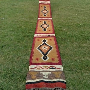 Vintage Navajo Wool Jute Kilim Runner, Handmade Kilim Dhurrie Rug, Eco Friendly , Boho Home Decor Stair Wool Jute Runner, Custom Area Rug