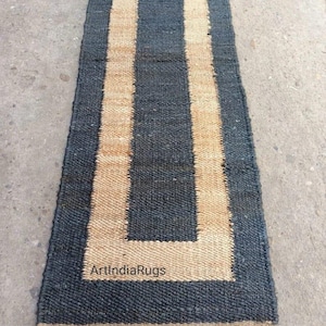 Handmade Jute Area Rug: Black & Natural Boho Decor