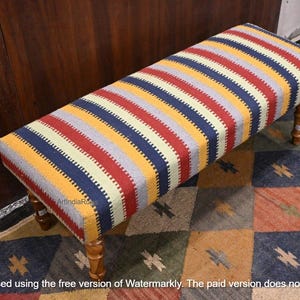 Handmade Ottoman Bench: Bohemian Rug Upholstered Entry Bench